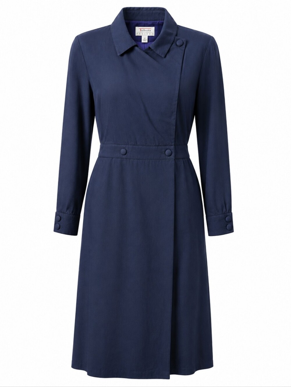TALBOTS | Structured Lined Rayon Midi Long Sleeve Shirt Dress Navy | 12 Petite